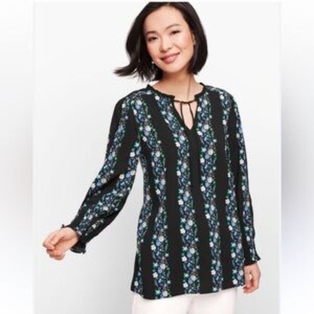 Talbots 2X black floral top
